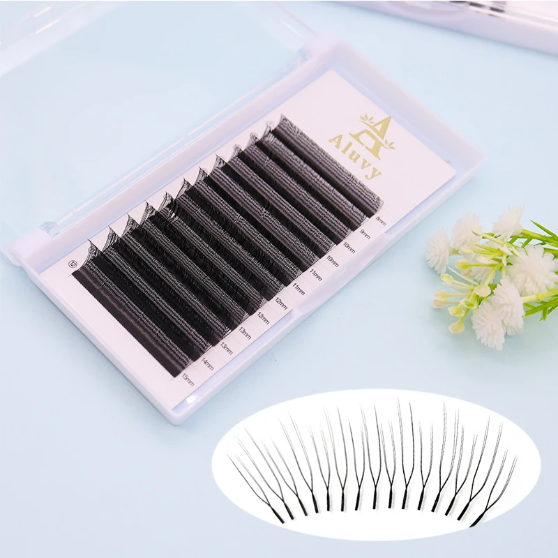 ALUVY U字型YYまつげエクステ ダブルレイヤーU YYミックスラッシュ 超ソフト平行プレメイドファンラッシュ C/Dカール メイクアップツール