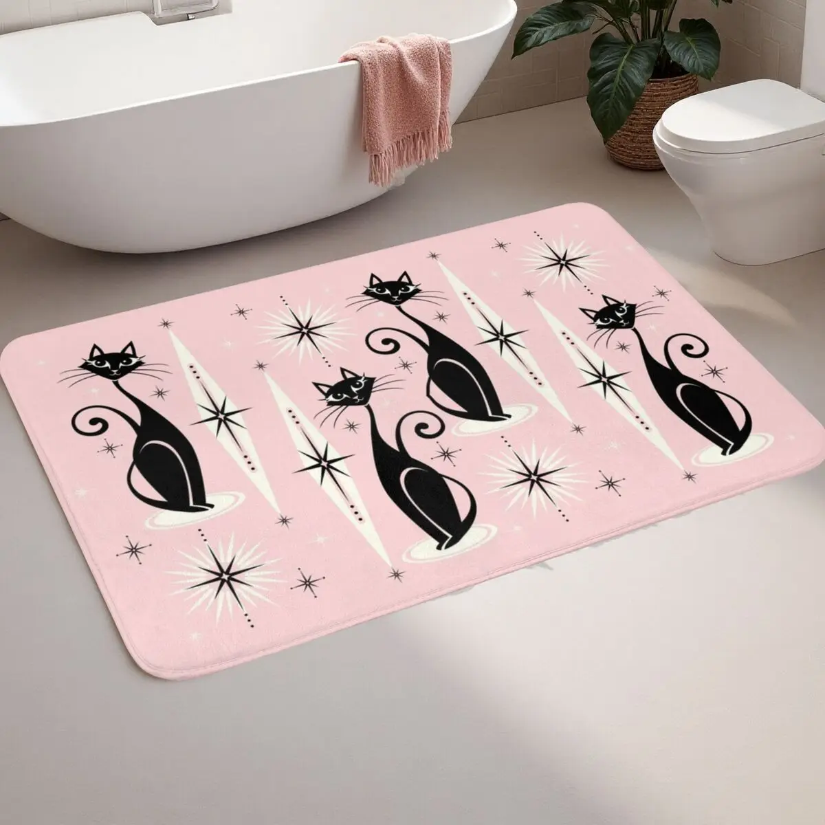 

Фланелевой нескользящий напольный коврик Mid Century Meow Retro Atomic Cats LG Studioxtine Коврик для двери Коврик для входа в дом Коврики для ног