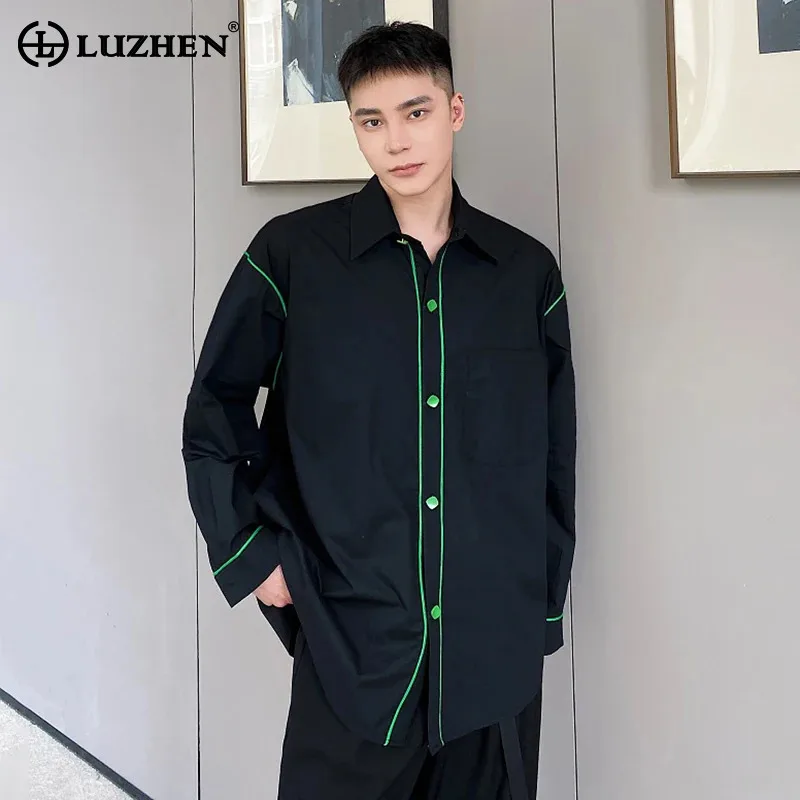 

LUZHEN Splicing Color Outline Loose Long Sleeve Shirts Men's Autumn 2025 New Fashion Elegant Korean Handsome Male Clothes JY4108