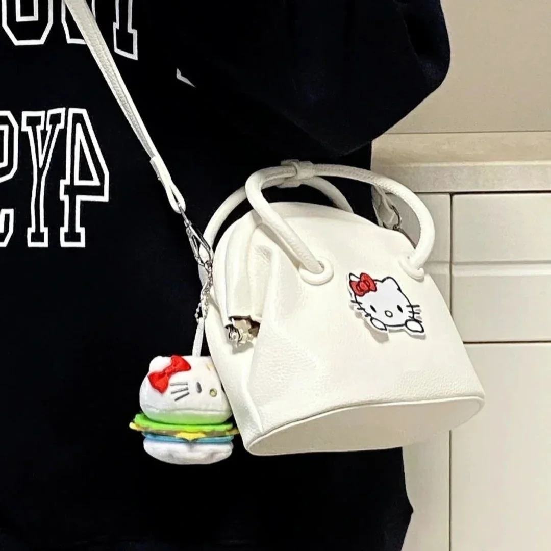 2023 New Hello Kitty Shoulder Bags Handbag Y2k Litchi Pattern Handbag Square Large Capacity Shopping bag White for Girls Women