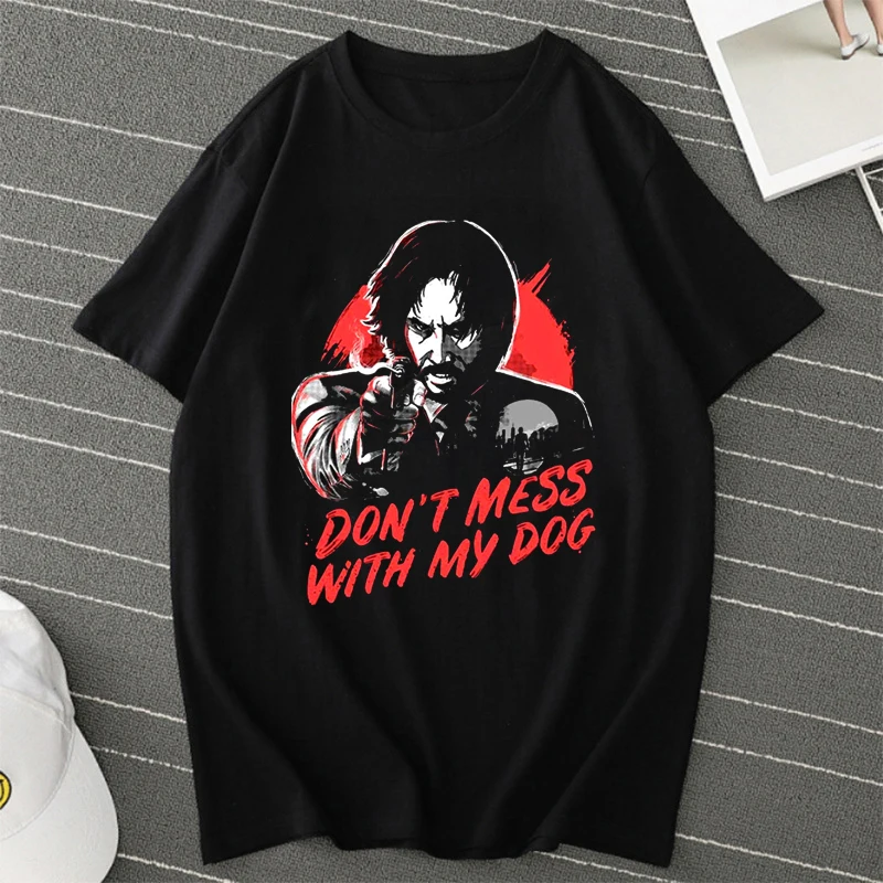 Fashion Black and White John Wick Printed T Shirt Men O Neck Movie Shirt Revenge Assassin Short Sleeve Tee Gift Idea Clothes