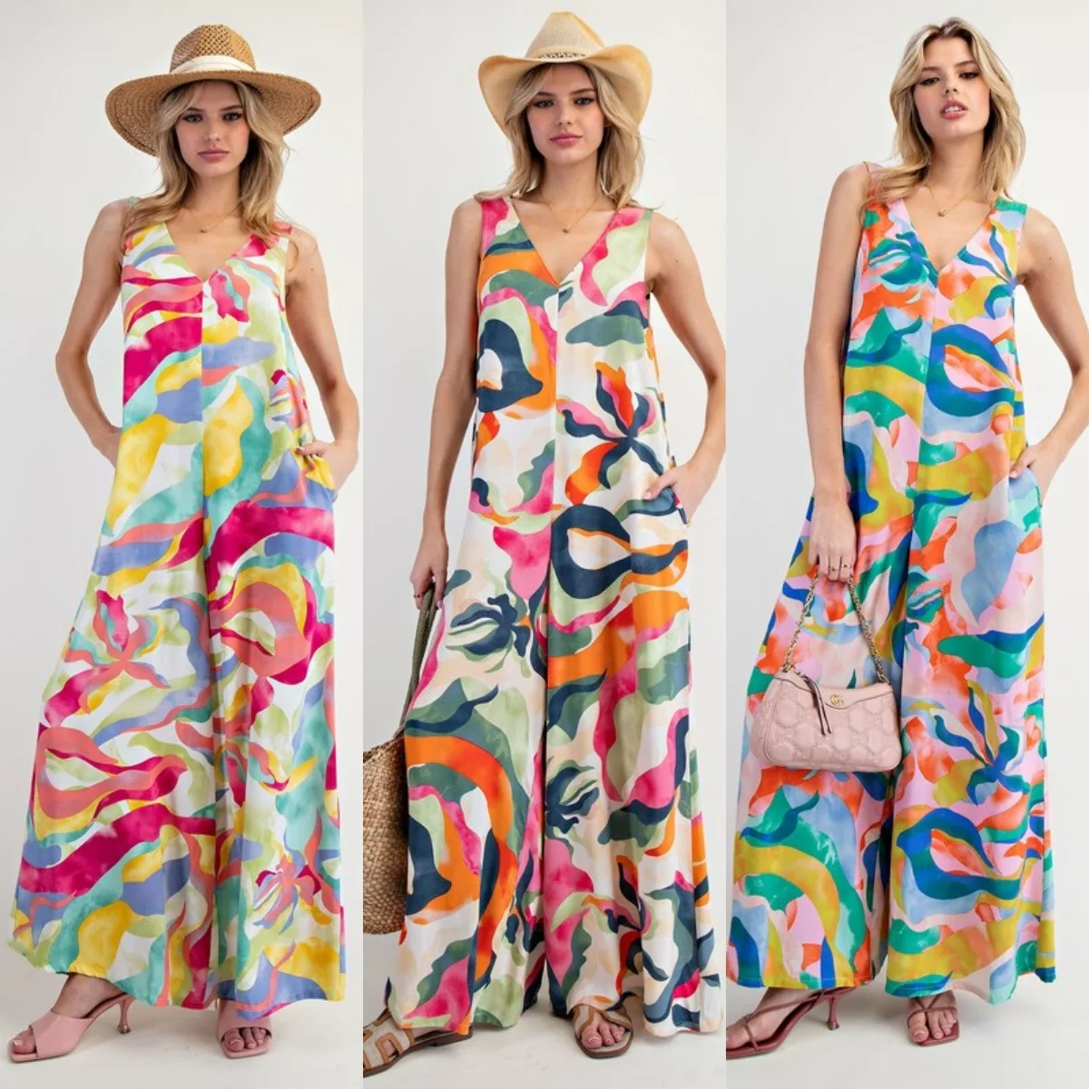 

Spring Summer New Arrival Women's Loose Faionable Long One-Piece Suit Svel Print High Waist Wide Leg Pants