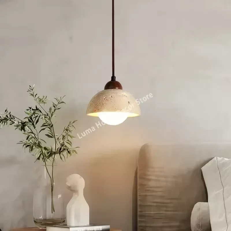 

Northern Europe Yellow Travertine Hanging Lamps LED Kitchen Island Restaurant Bedroom Study Hotel Livingroom Ceiling Chandelier