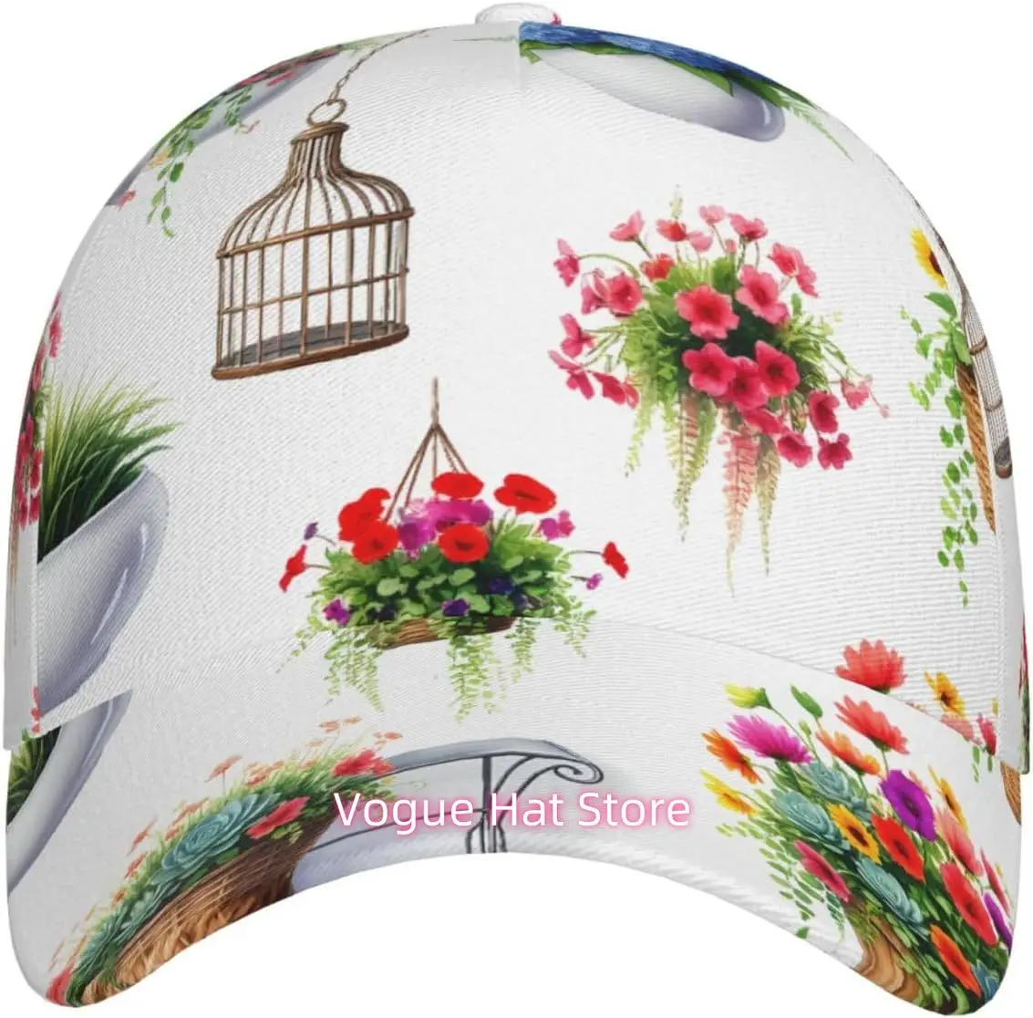 Floral Hanging Garden Pattern Baseball Cap Adjustable Cotton Baseball Hat for Sports, Outdoor, Travel Gifts for Men Black