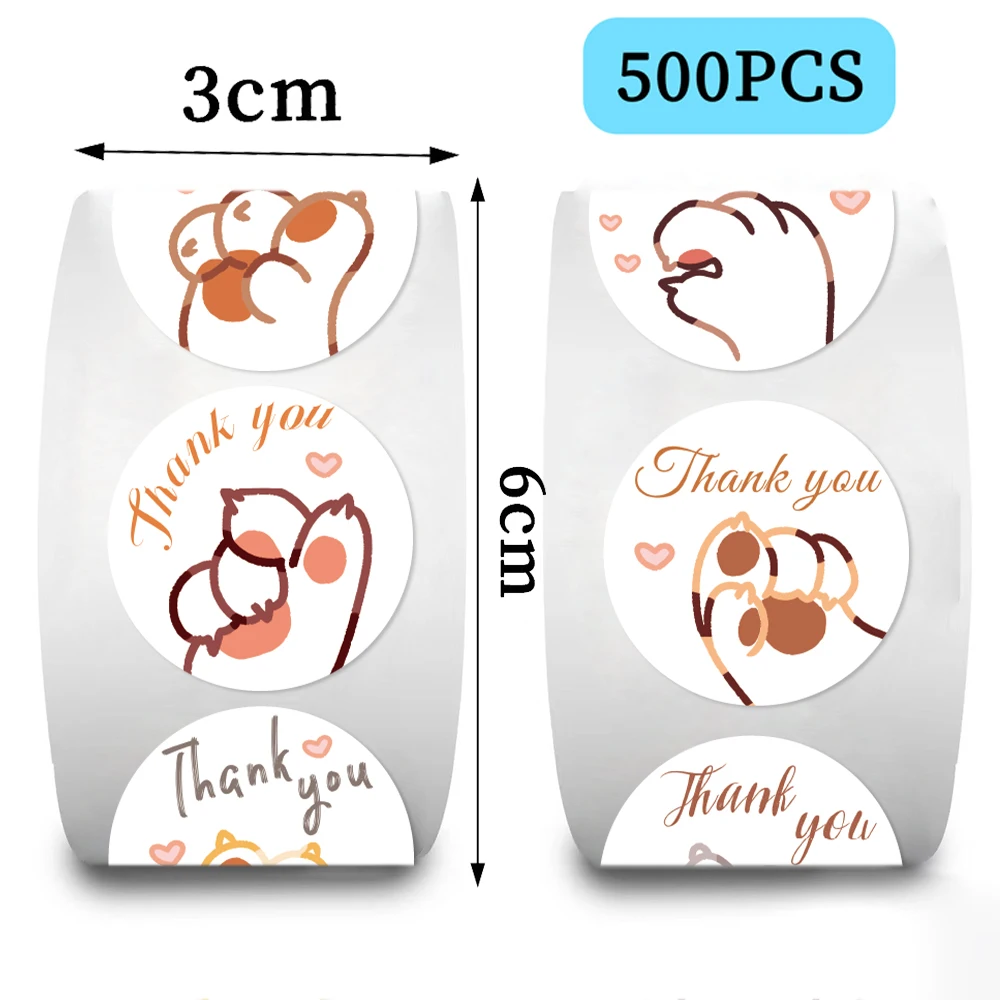 500PCS 귀여운 만화 발 인쇄 스티커 개 고양이 곰 발 레이블 스티커 감사합니다 스티커 편지지 교사 학생을위한