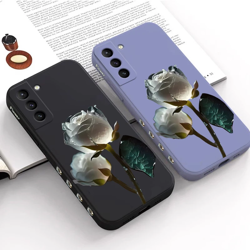 S22 White Rose Silicone Phone Case For Samsung S20Ultra S20 S30 S21 S22 S22Plus S22Ultra S21FE S21Plus S21Ultra Cover