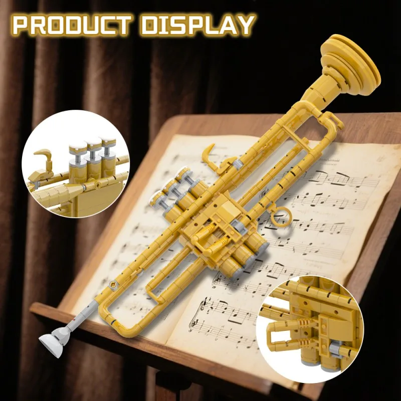 Kreative Experte MOC Trompete Bausteine Gold Exquisite Musikinstrument Modell mit Arbeits Kolben DIY Montage Spielzeug Geschenk