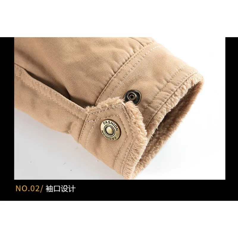 Autumn Winter New Men's Windproof Bomber Jacket Thicken Zipper Lapel Cotton Jackets Men Lamp Fur Warm Overcoat Male Windbreaker