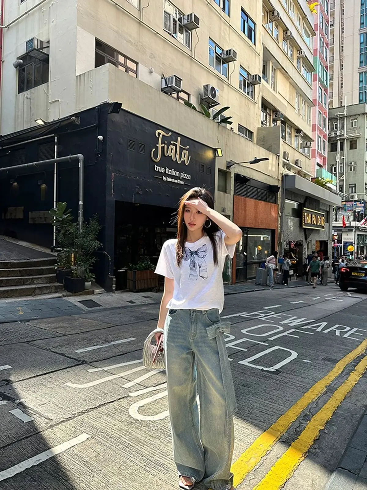 Y2K Blue Bow Hot Diamond Jeans Loose Summer Design Pants for Women American Style