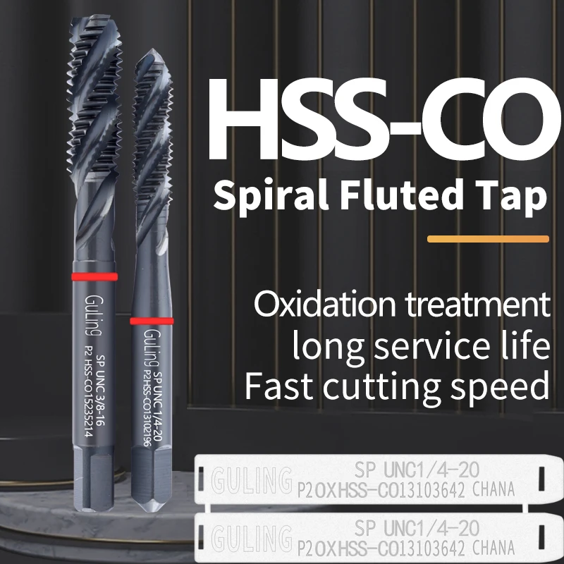 

GULING HSS-CO Red Ring JIS Standard With OX Spiral Fluted Tap UNC UNF 4-40 6-32 8-32 10-24 1/4 3/8 Machine Screw Thread Taps