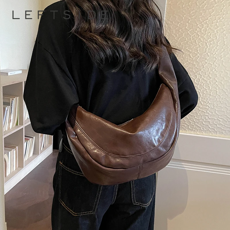 

LEFTSIDE Women's Leather Large Capacity Shoulder Bag Design Simple Luxury Daily Casual Travel Crossbody Bag 2026 Handbags