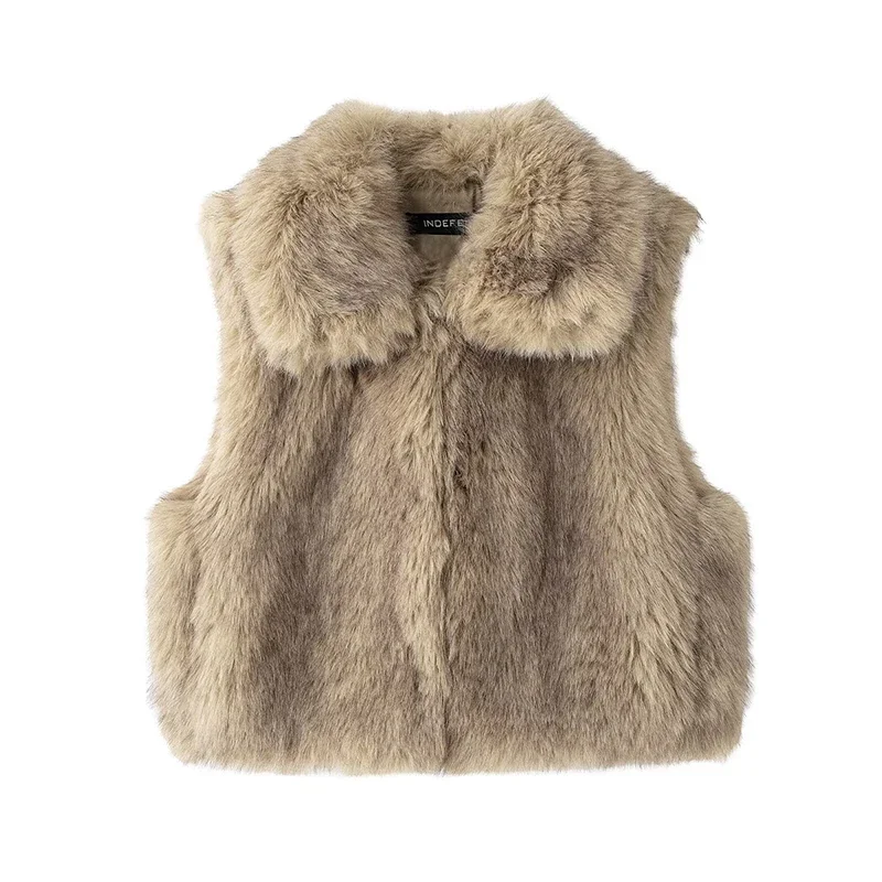 Nieuwe modieuze namaakbont warm vest jas high-end bont hoge hals mouwloos vest jas vrouwen shaggy open voorkant bovenkleding vest