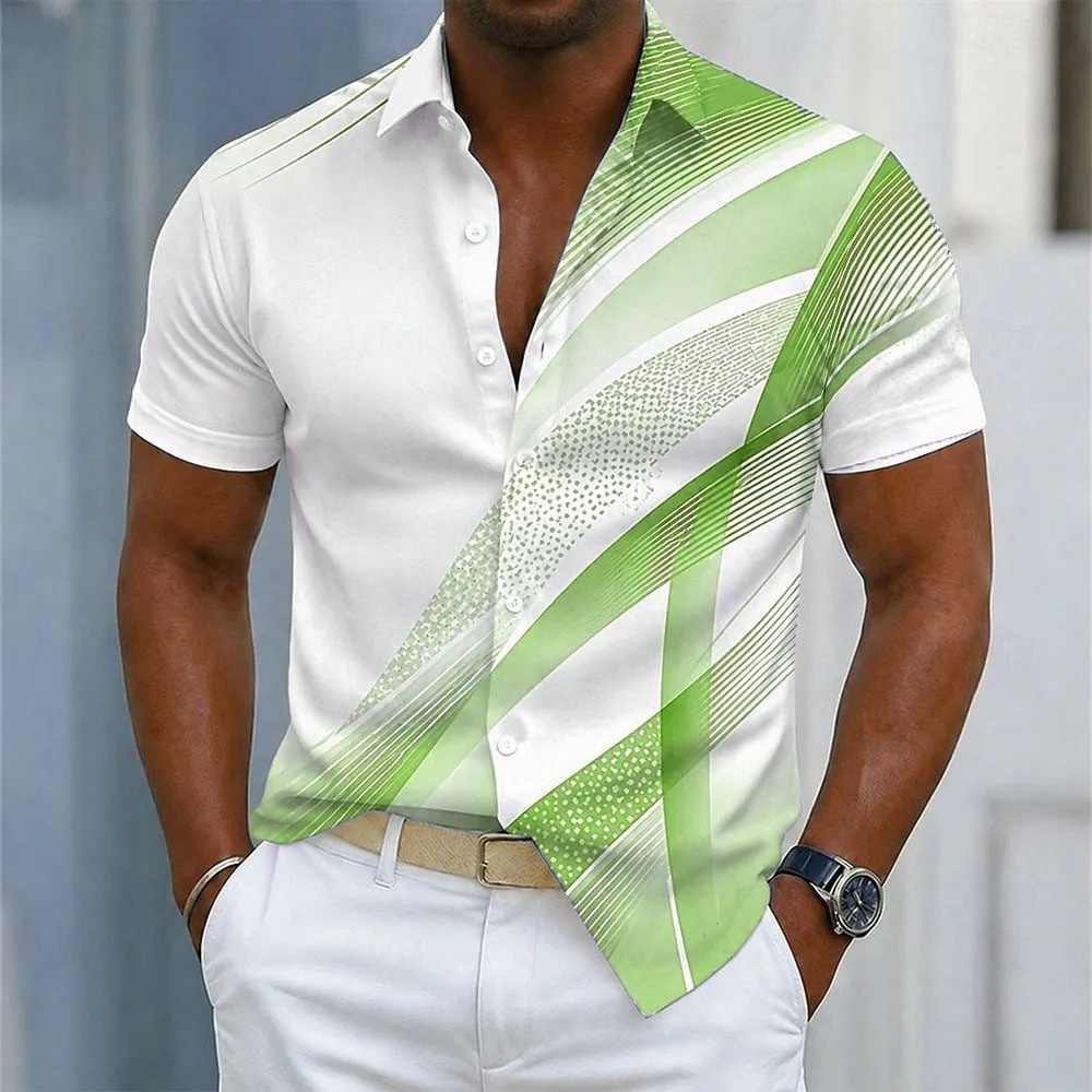 Summer Men's Casual Short Sleeved Gradient Geometric Pattern High-definition Printed Fashionable Versatile Shirt