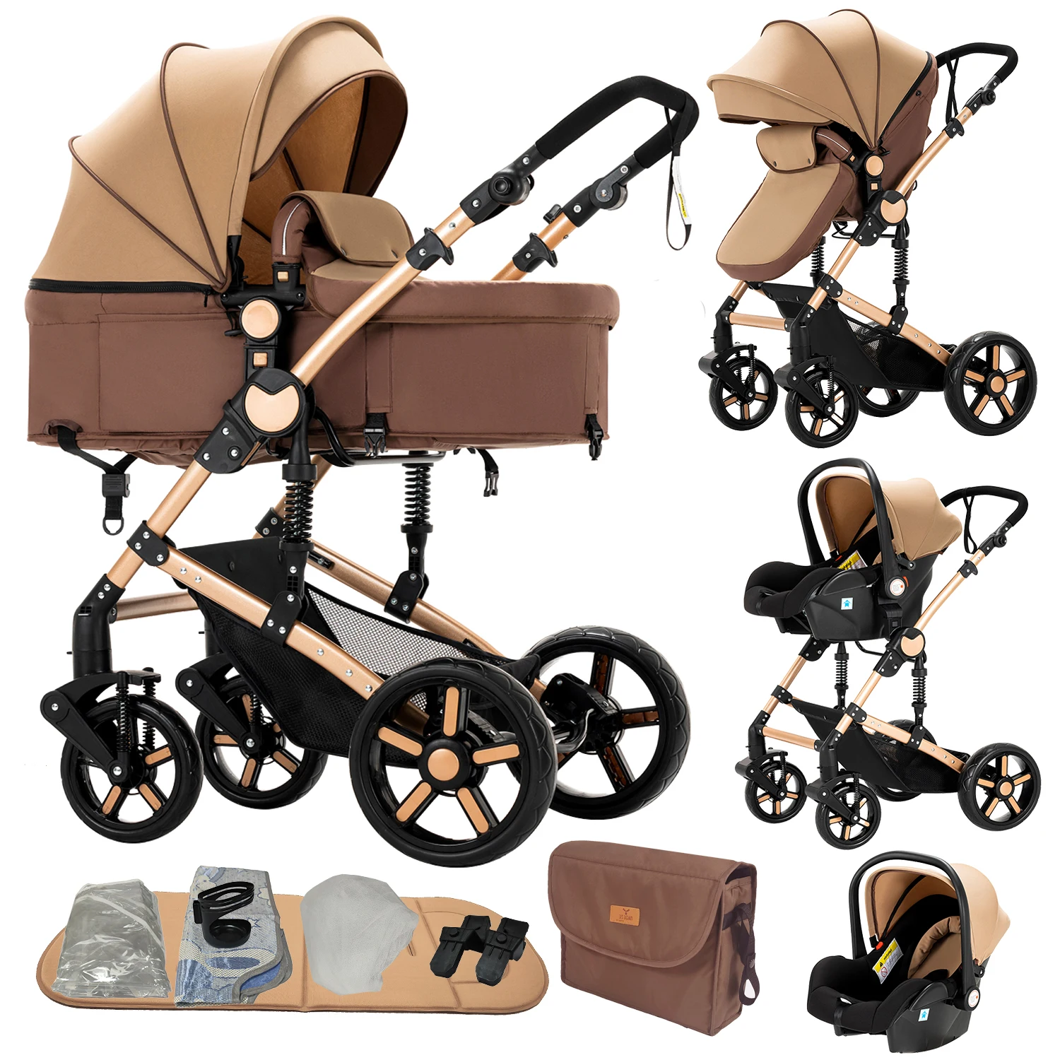 Poussette système de voyage pour bébé avec couffin, siège auto et cadre léger – Pliage à une seule touche pour les aventures de nouveau-nés