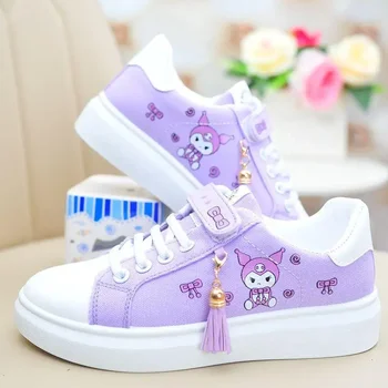 Sanrio kuromi crianças sapatos de lona respirável dos desenhos animados estudante baixo superior sapatos esportivos anime resistente ao desgaste tênis kawaii presente da menina