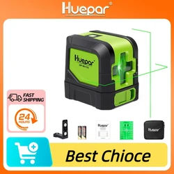 Huepar-Niveau Laser 3D à 2 Lignes, Faisceau Vert Horizontal et Vertical, Auto-Abrasif, avec Base Magnétique