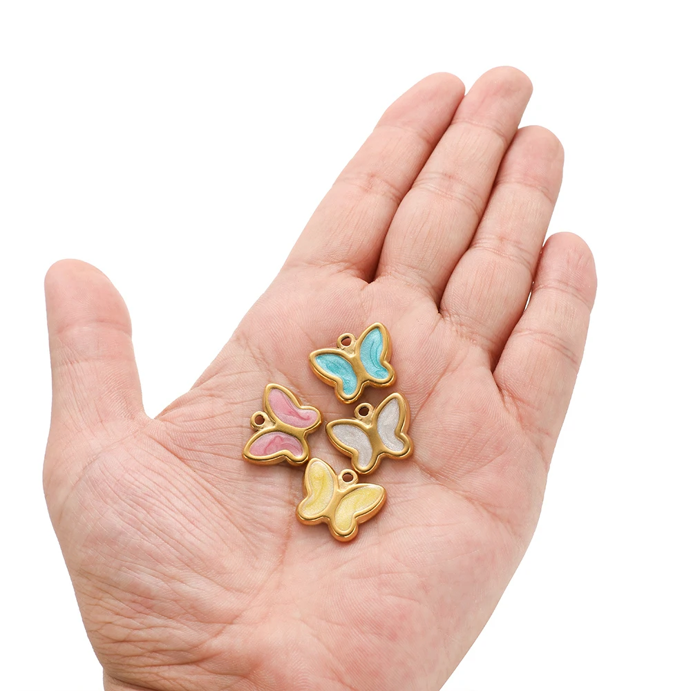 

5Pcs/lot Stainless Steel 18x15mm Butterfly Charms Drop Oil Pendants Wholesale for DIY Jewelry Making Necklace Earrings Findings