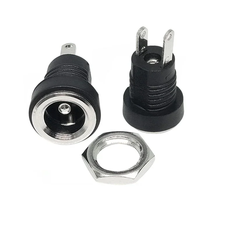 1/3/5/10Pcs DC Power Supply Jack Socket Female Panel Mount Connector 5.5mm 2.1mm Plug Adapter 2 Terminal Types 5.5x2.5mm