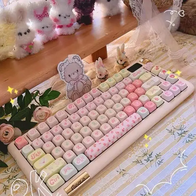 133 Keys Pink XOA Keycaps Gift Cute Key Cap Square Thermal Sublimation Mechanical Keyboard includ2.25 U 2.75U for Alice