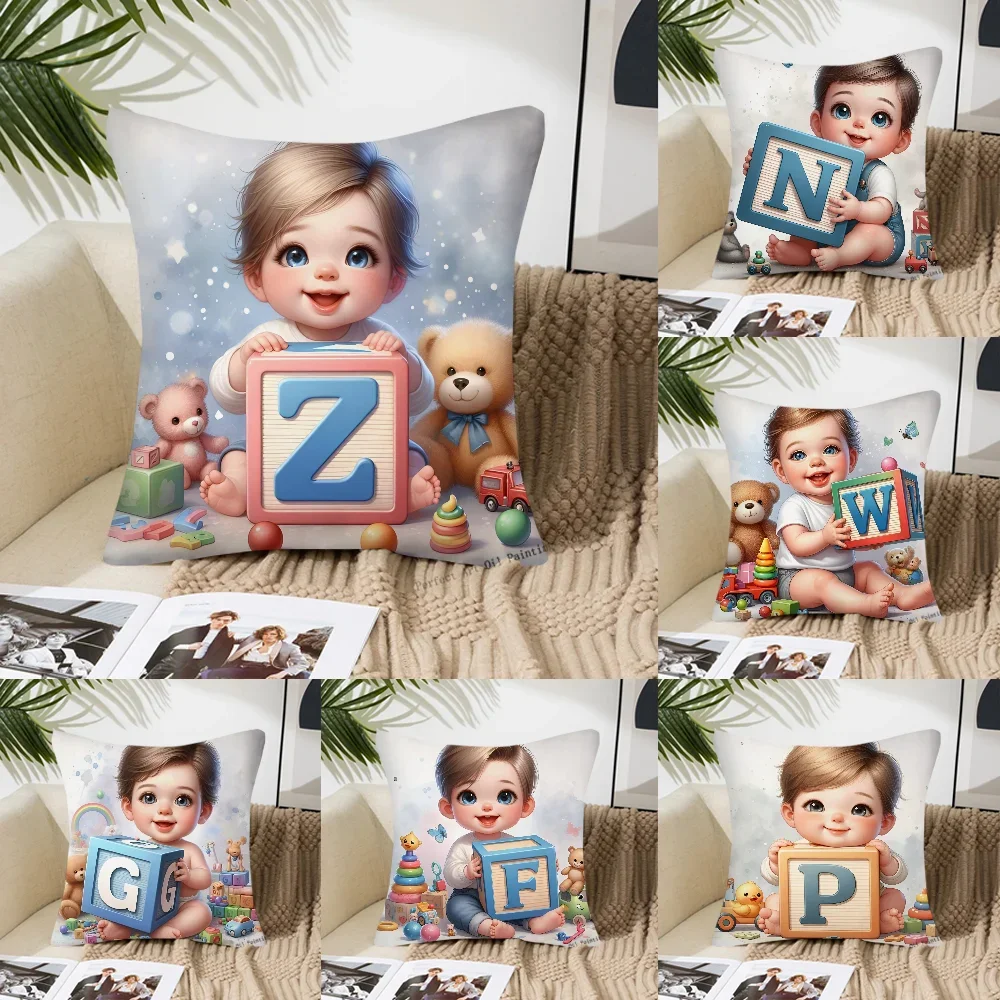 Cute Cartoon Baby Alphabet Pillow Case Fashion Square Pillowcase Bedroom Sofa Room Ins Decoration Leisure Cushion Cover 40x40