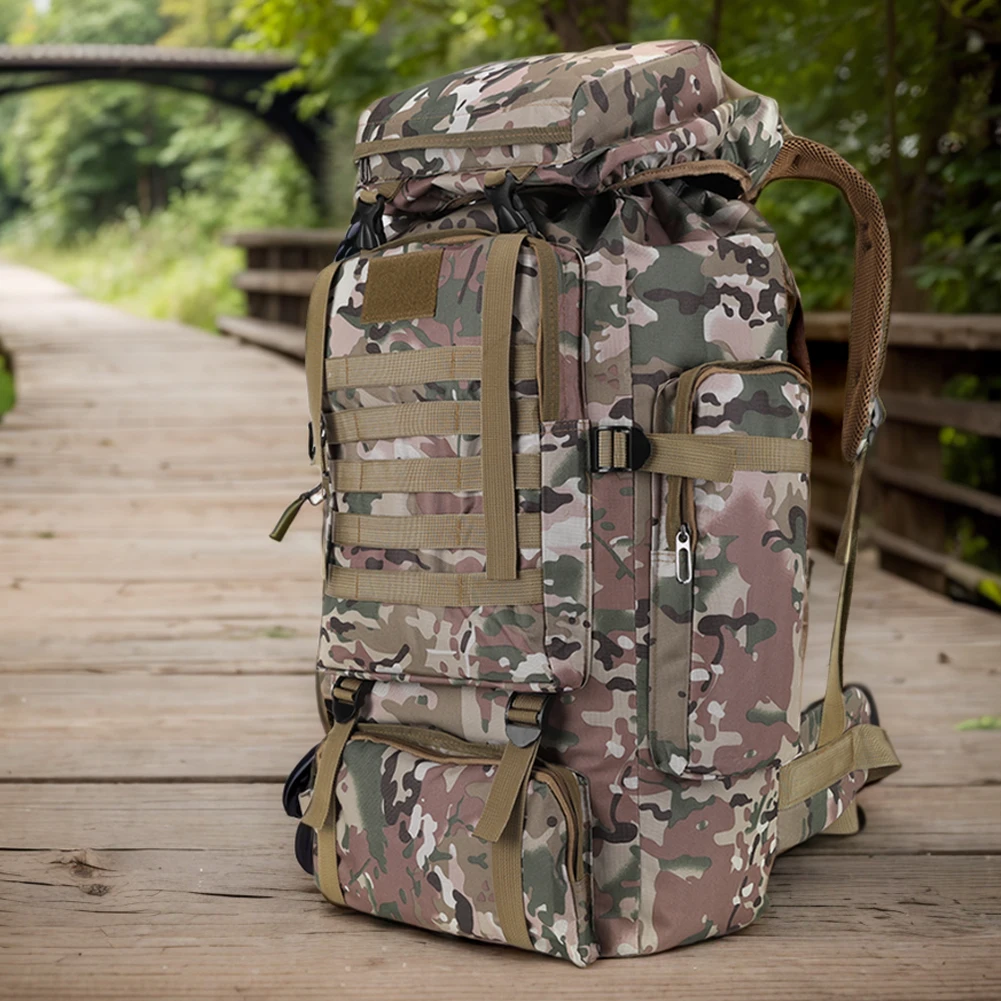 80L Mountaineering Backpack 600D Oxford Cloth Trekking Backpack Wear- Mountain Climbing Rucksack Travel Accessories
