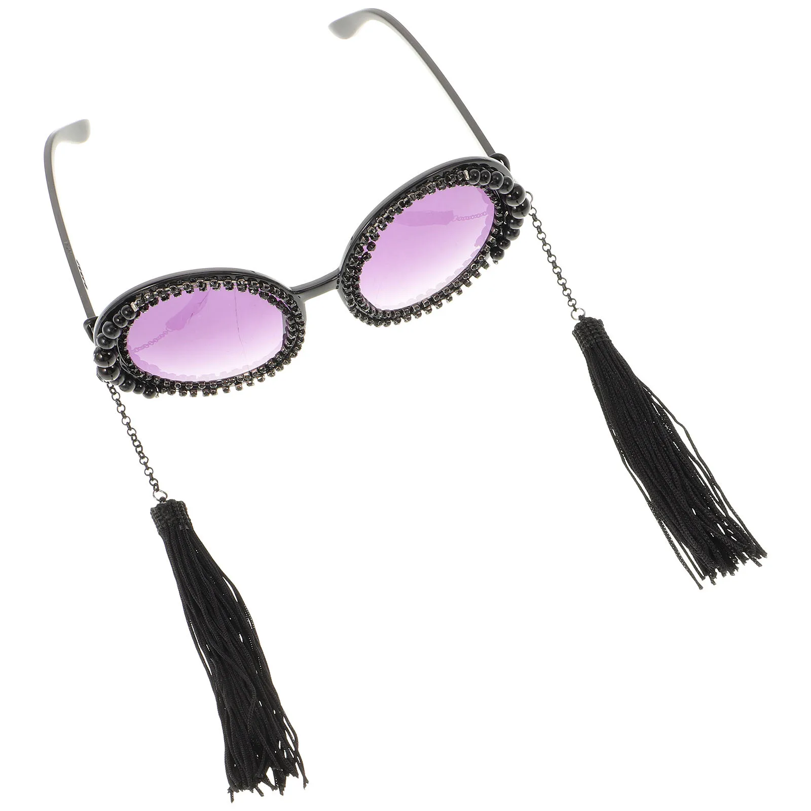 

Vintage Round Black Tassel Sunglasses Creative Retro Photo Eyewear Unique Party Stylish Funny Chic Women Sunglasses