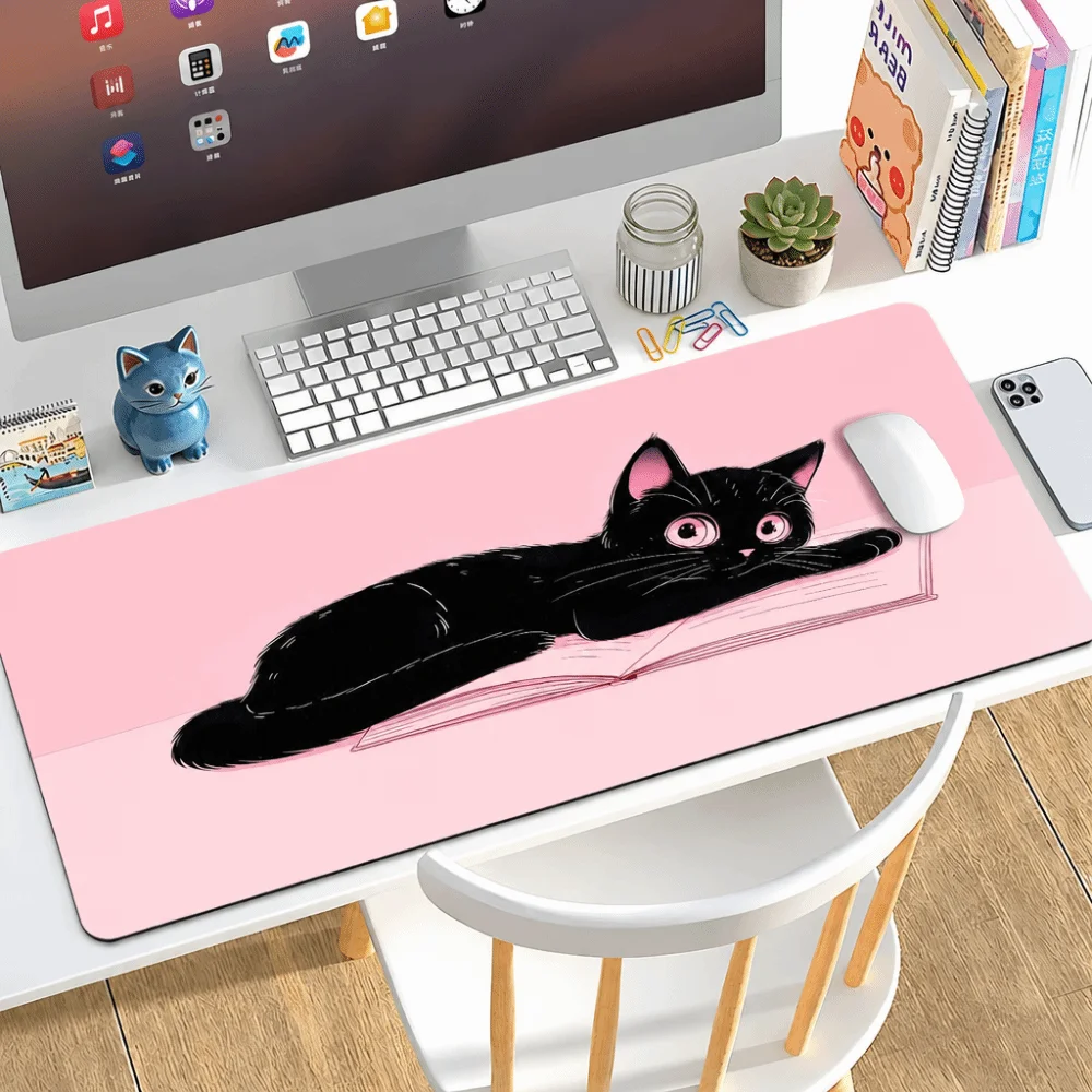 Black Cat Mouse Pad Extra Large Rubber Computer Desk Mat Cute Non Slip Waterproof Rectangle Desk Pad for Office and Home