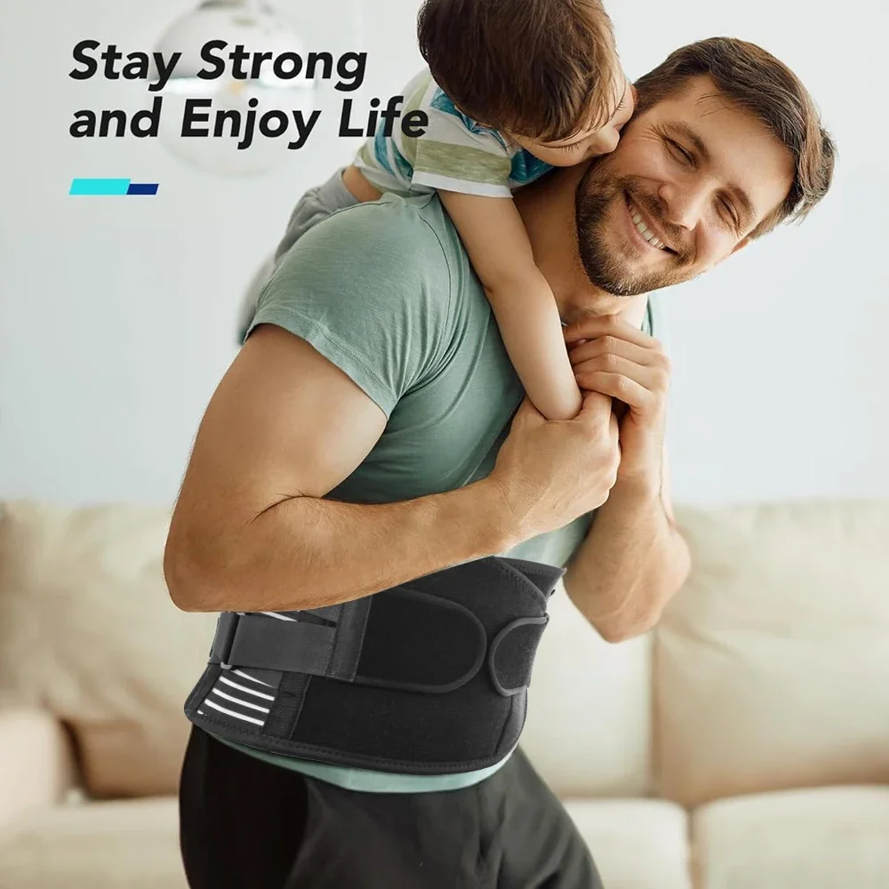 Breathable Back Brace Support Men Women Compression Lumbar Brace with Big Lumbar Support Pad for Pain Relief, Strained Muscles