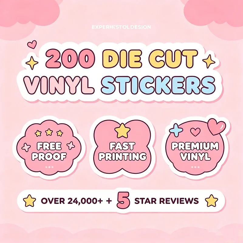 

Custom Stickers Vinyl 200pcs 5cm With Text Logo Image Paper Waterproof Personalised Round Rectangle Die Cut Square For Party