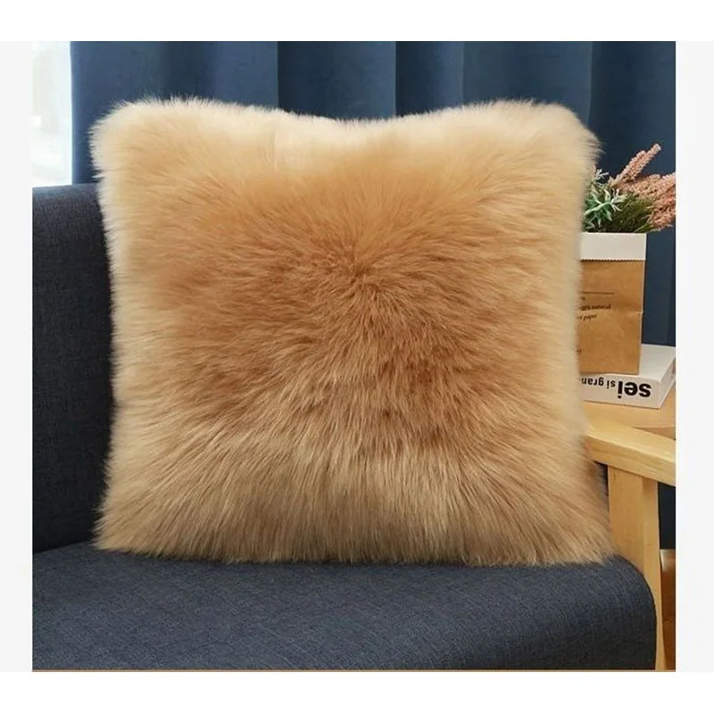 

Square Plush Throw Pillow Bed Headrest Sofa Waist Pillow With Cushion Core Faux Wool Pillow