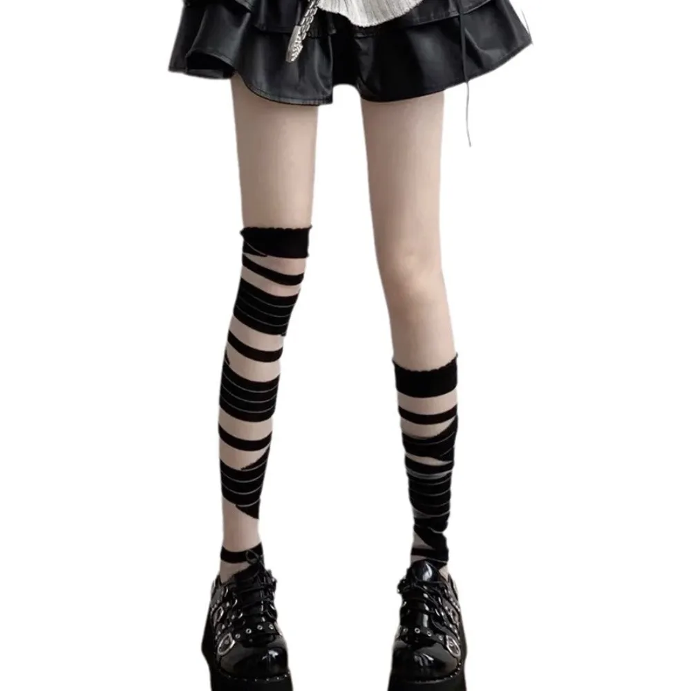 Sweet Nylon Transparent Stripe Stockings Lolita JK Style Ultra-thin High Tube Long Socks Pile Up Hosiery Elastic Streetwear image 2