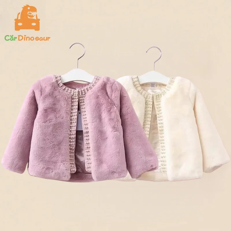

Outwear 2-8 Years 90-130cm Winter New Fashion Warm Baby Kids Warm Thicken Princess Coat Toddler Imitation Fur Pearl Girls Jacket