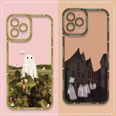 Cute Cartoon Little Ghost Phone Case for OPPO Reno 13 11F 10 12 Pro Plus A79 5G A78 A Realme C67 Find X3 Lite Clear Soft Covers