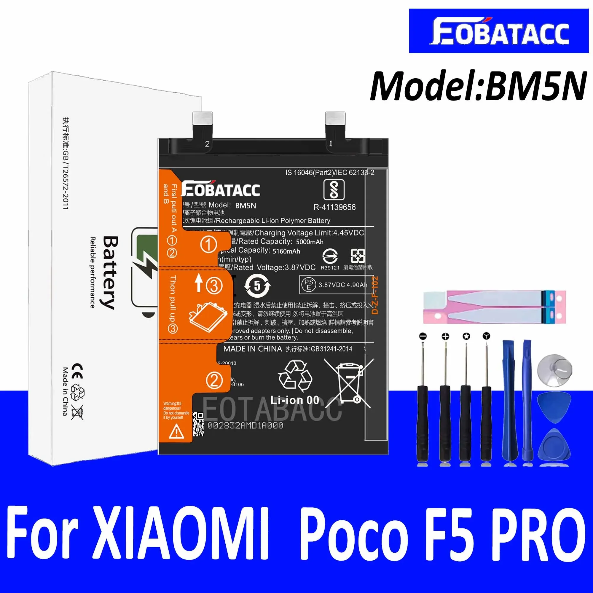 

EOTABACC 100% Новый оригинальный аккумулятор BM5N для XIAOMI Poco F5 PRO Аккумулятор + Инструменты