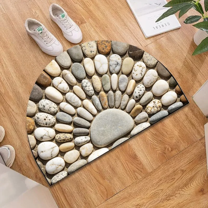 VIKAMA Pebble Stone Bath Mat, Semi-Circle Natural River Rock Non-slip Shower Rug