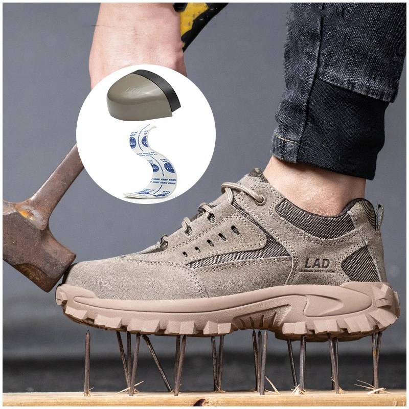 

Мужская мода, летние стальные носки, рабочая обувь, рабочие защитные ботинки, сварочные кроссовки из коровьей замши, безопасная защита обуви