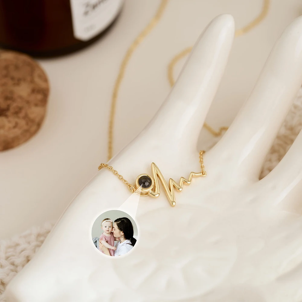 Custom Photo Projection Necklace Heart Rate Pendant Waterproof Jewelry Memorial Picture Gift Personalized Photo Inside Necklace