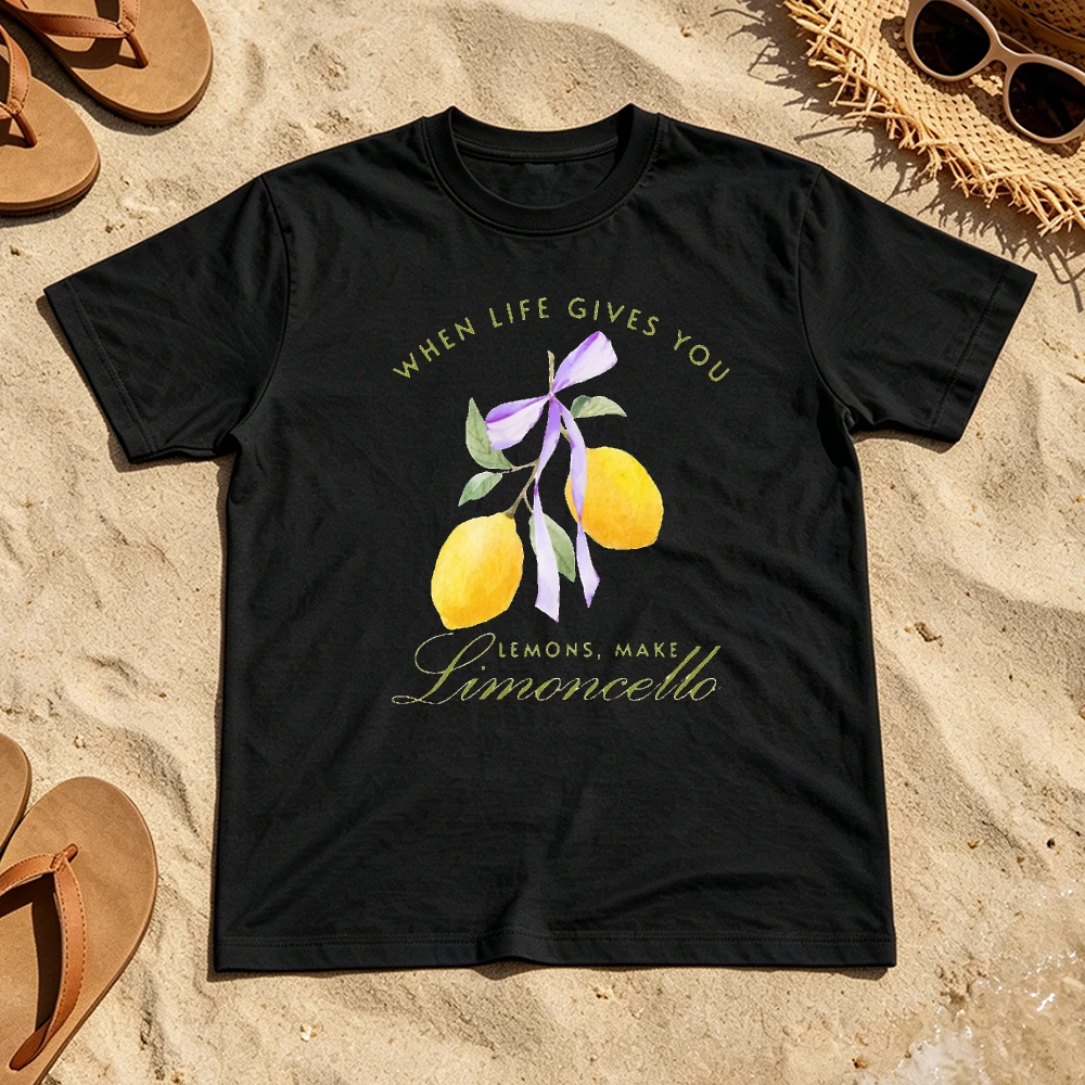 When Life Gives You Lemons Make Limoncello Graphic T Shirt Women Beach Italian Wine Lover Casual Aesthetic Loose Holiday Tops