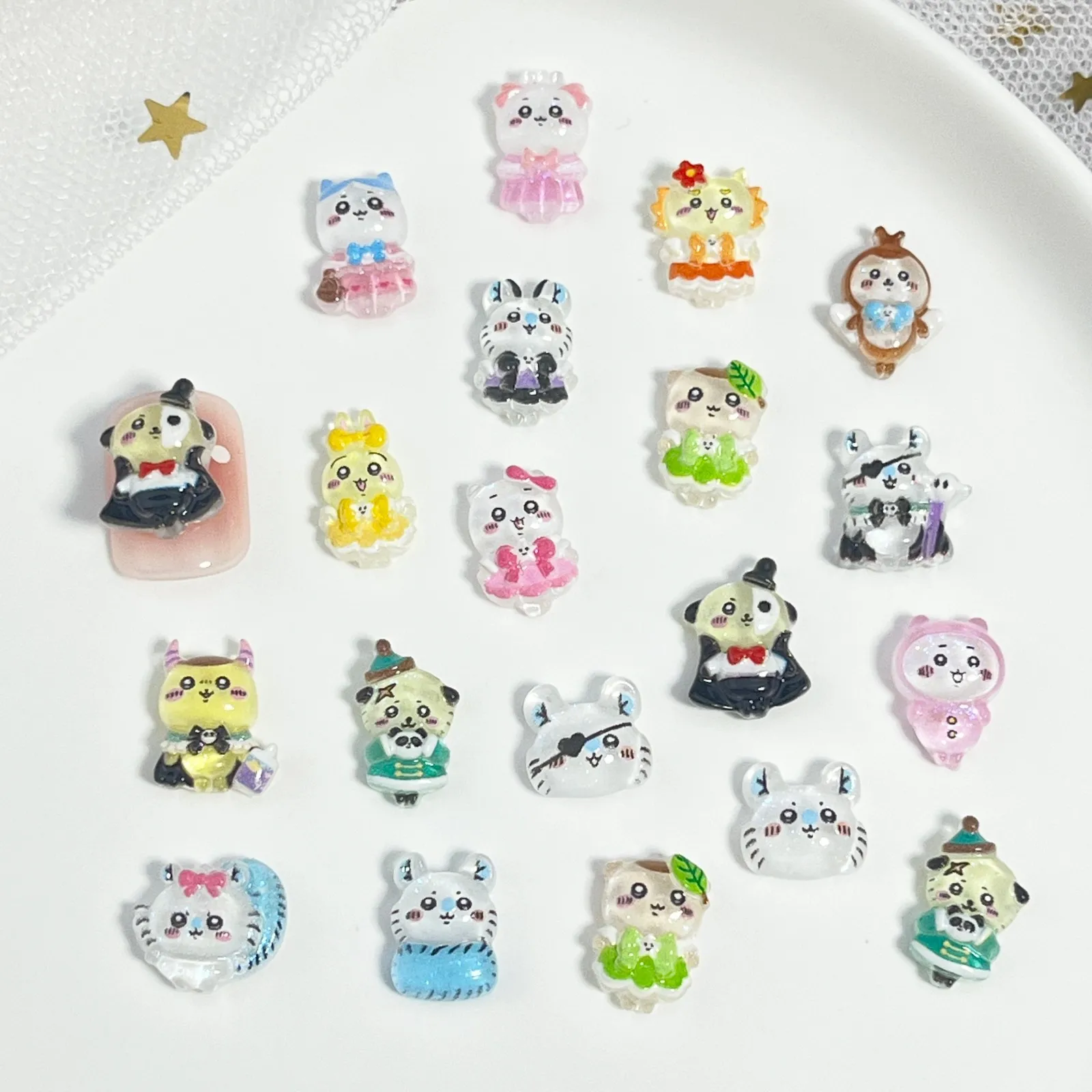 20pcs miniso transarpent chiikawa cartoon nail charms for diy nail making kawaii cute resin nail art decoreation