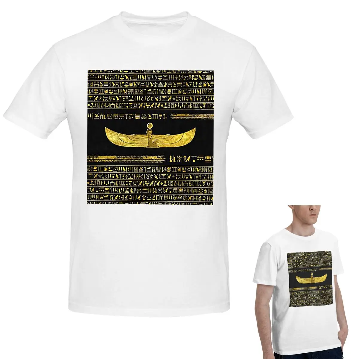

100% хлопок, золотой египетский бог, украшение на черной кожаной футболке, мужская модная футболка большого размера, мужская рубашка с круглым вырезом, топы S-6XL