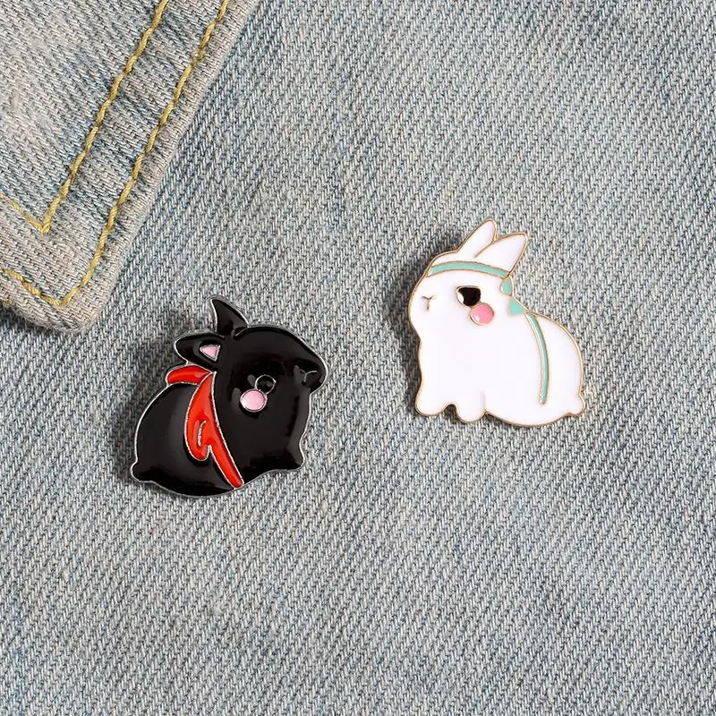 The Untamed enamel pin Black White Rabbit Brooch Bag Clothes Lapel Pin Button Badge Cartoon Animal Jewelry Gift for best friends