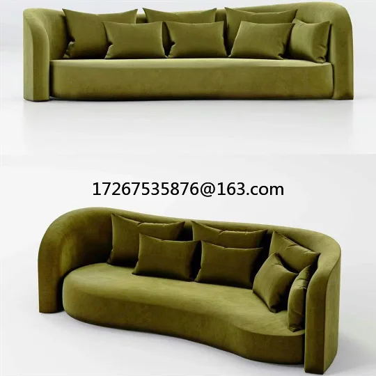 

Italian vintage green velvet fabric sofa sales office clothing store three-person living room sofa