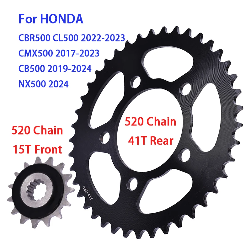 Piñón Delantero 520 15T y Piñón Trasero 41T para HONDA CB500 2019-2024 CBR500 CL500 2022-2023 NX500 2024 CMX500 2017-2023 CB CBR NX CMX 500 X
