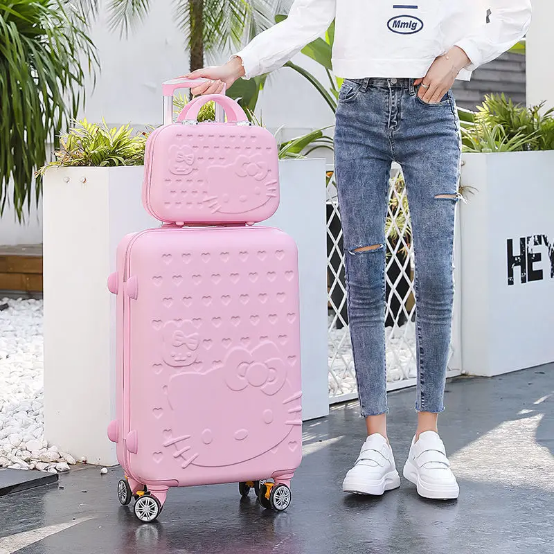 Sanrioed Hello Kitty 20-Inch 24 Inch Trolley Case Suitcase Anime Kawaii Mother Box Mute Universal Wheel with Lock Student Travel