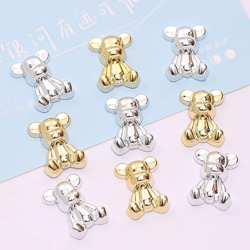 5pcs cartoon silver gold plating bear flatback resin charms crafts embellishments diy cabochons decoration accessories