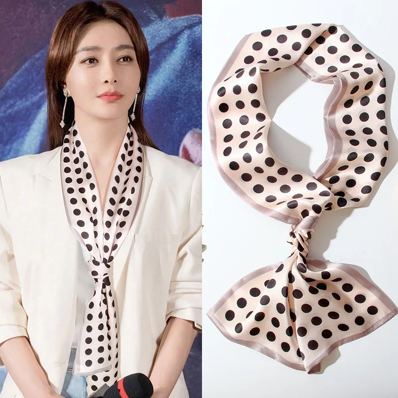 100% Mulberry Silk Scarf, Autumn/Winter Long Double-Layer Double-Sided Silk Scarf, Slim Narrow Neck Scarf Ribbon
