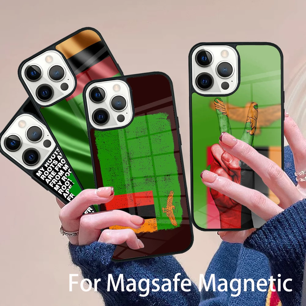 

Zambia Flag Phone Case Magesafe Magnetic Wireless Charge Cover For IPhone 16 11 12 13 14 15 Pro Max Plus Mini