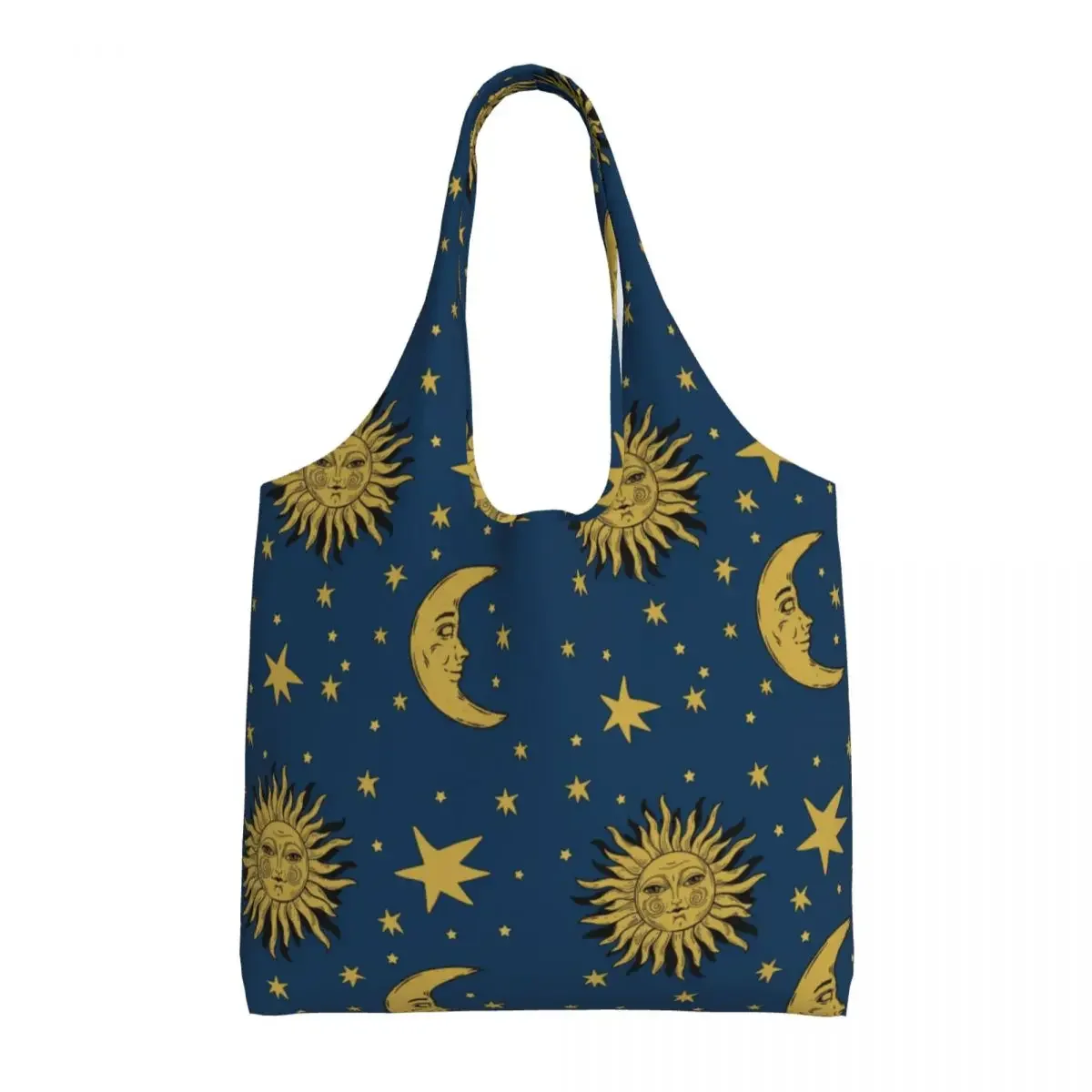 Custom 90s Whimsi Goth Celestial Sun And Moon Pattern Shopping Bag Women Canvas Shoulder Tote Bag Portable Grocery Shopper Bags