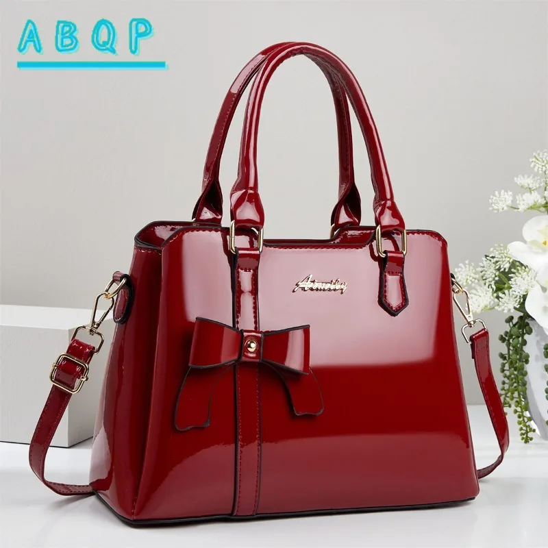 New Women's Handbag Solid Color Bright Leather Fashion Women's Shoulder Bag Bow High Quality Casual Women's Bag Large Capacity