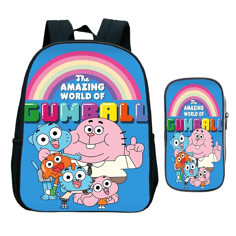 2pcs The Amazing World of Gumball Backpack Pencil Case Set Cartoon Kids Kindergarten School Bags Preschool Boys Girls Bookbag
